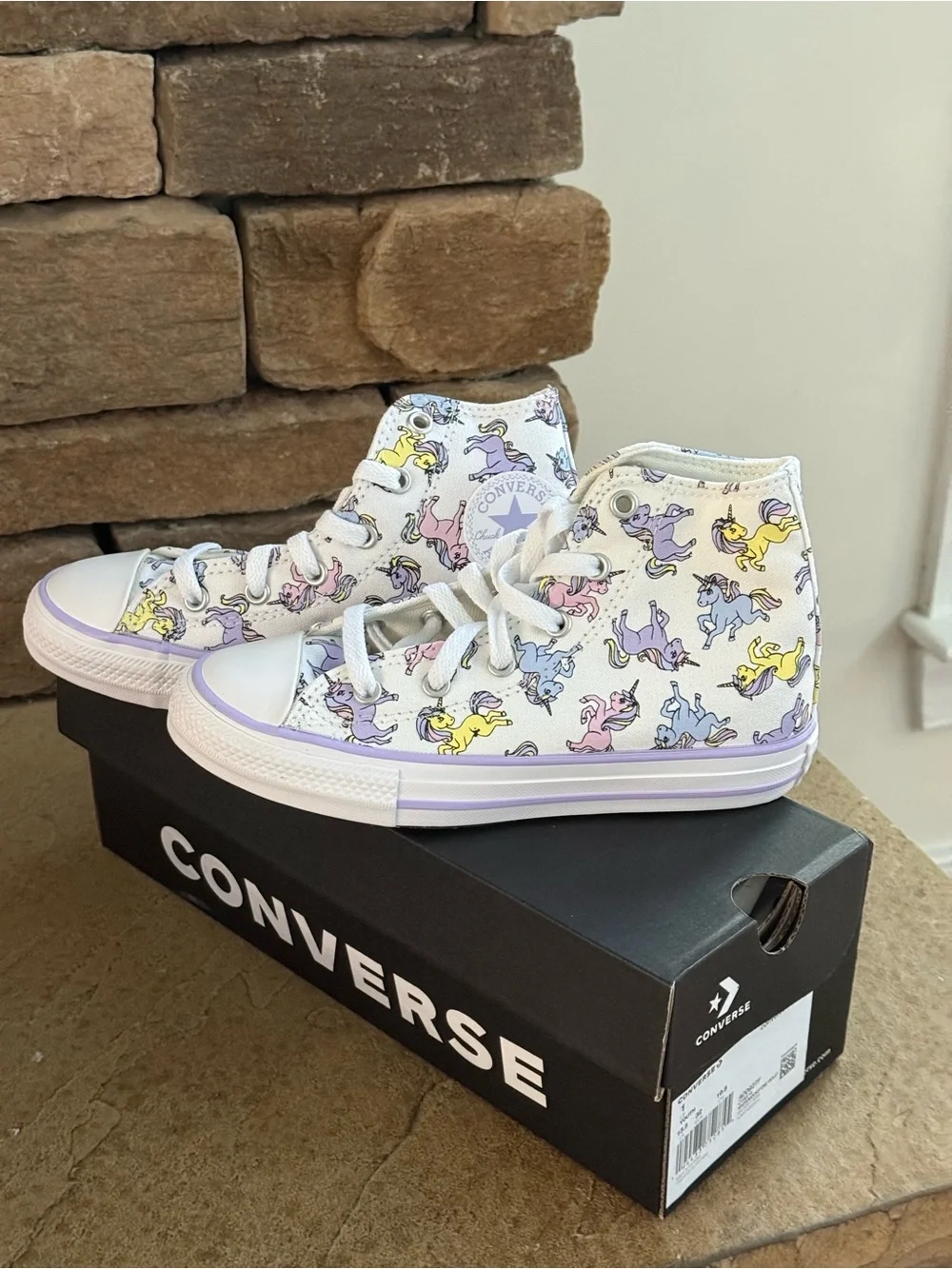 Converse Kids' Unicorn Print High-Top Sneakers - White/Pastel Size 1